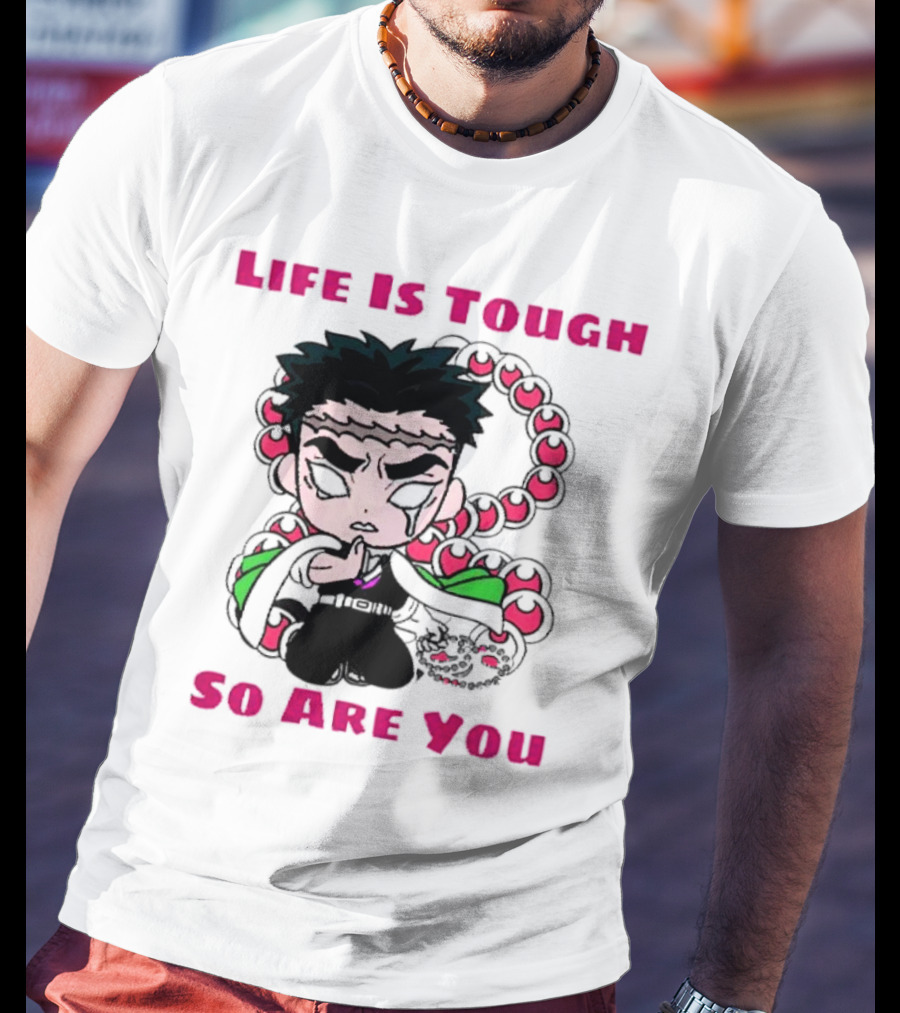 Life Is Tough So Are You Anime Character With Beads And Green Accents T-Shirt