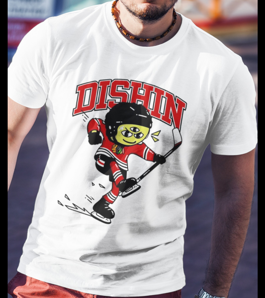 Dishin Chicago Blackhawks Hockey Three-Eyed Mascot T-Shirt