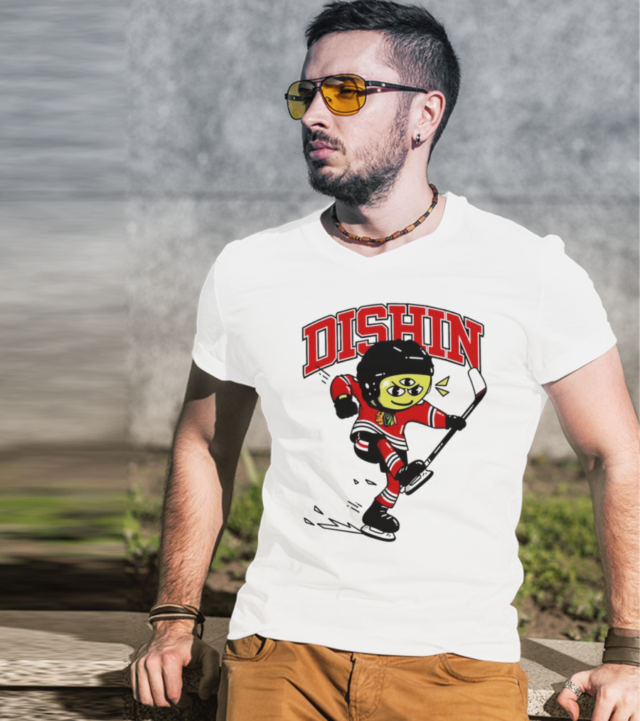 Dishin Chicago Blackhawks Hockey Three-Eyed Mascot T-Shirt