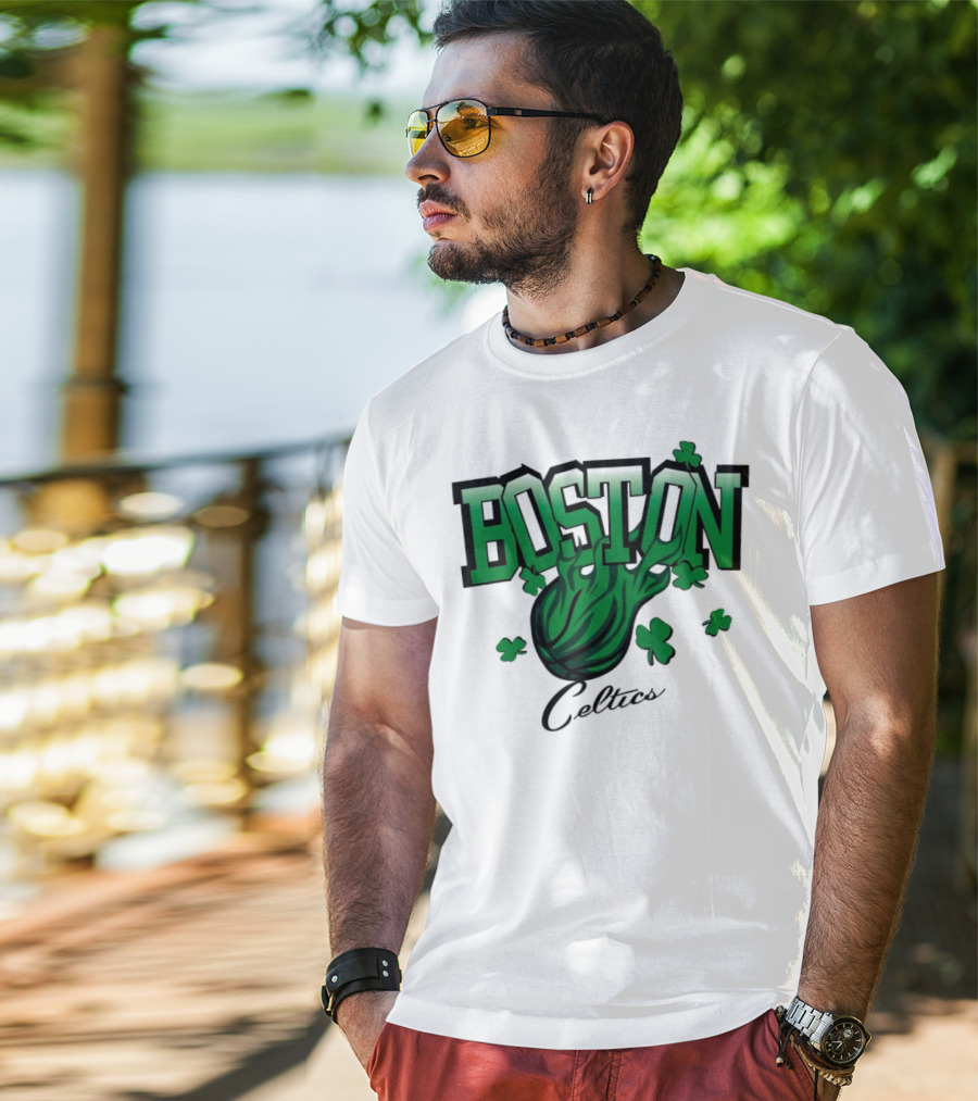 Boston Celtics Vintage Shamrock Basketball Flame T-Shirt