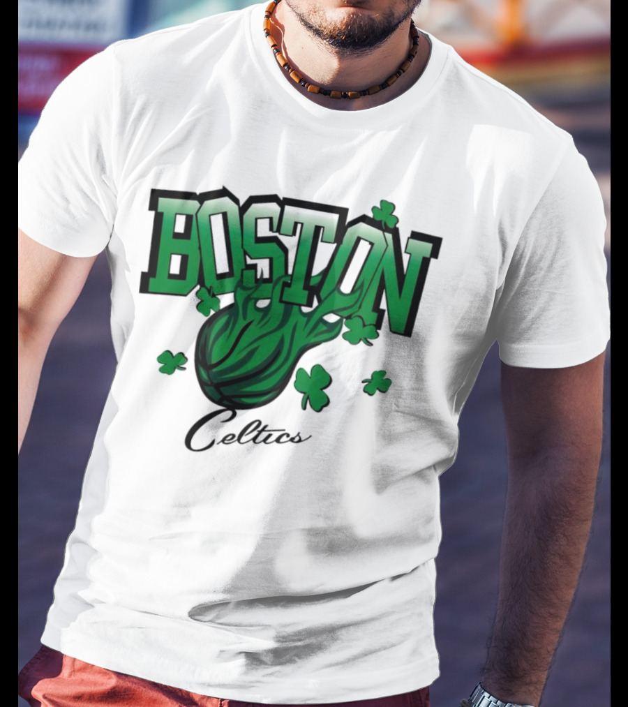 Boston Celtics Vintage Shamrock Basketball Flame T-Shirt