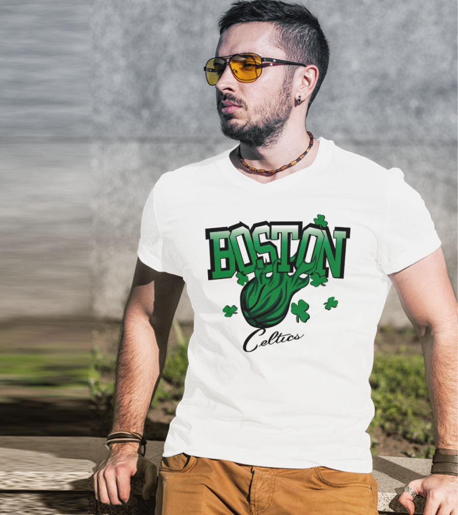 Boston Celtics Vintage Shamrock Basketball Flame T-Shirt