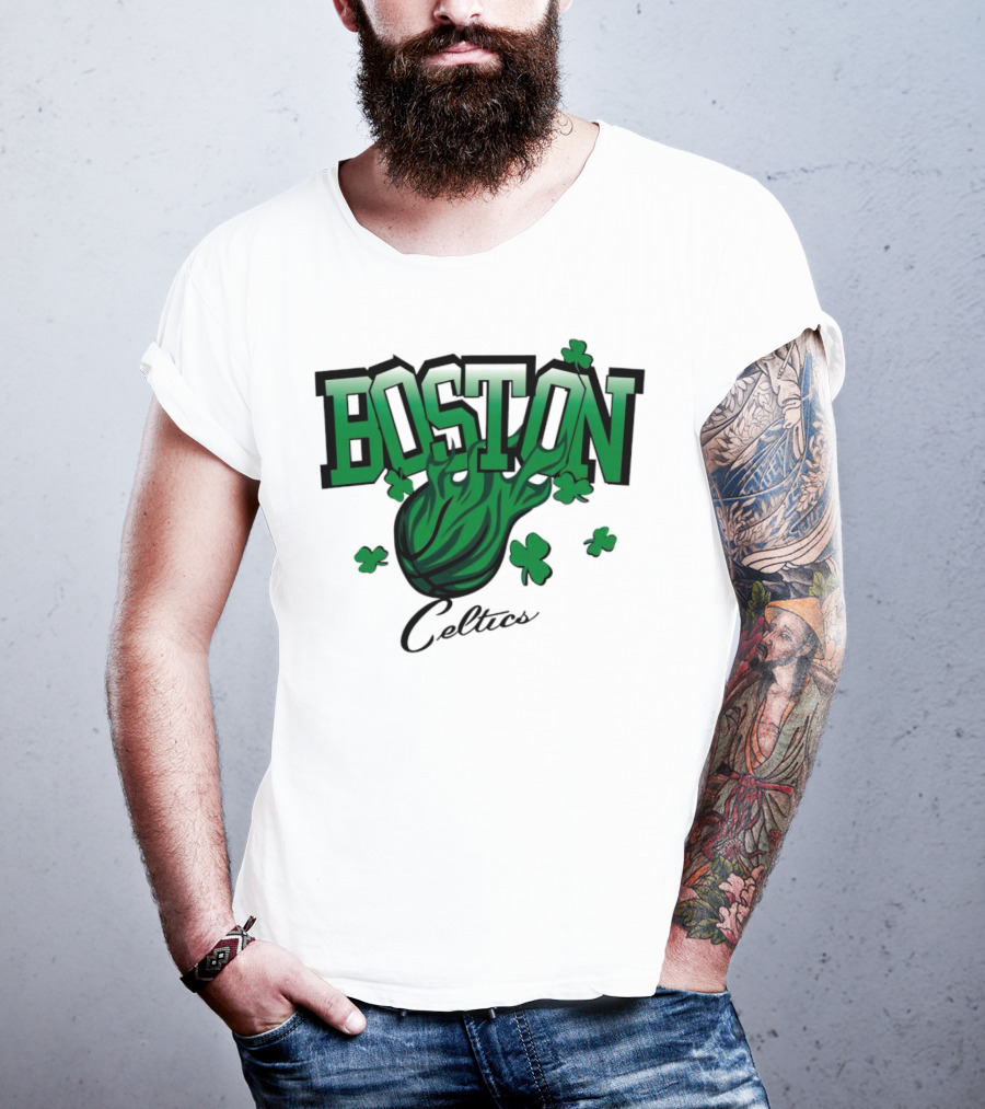 Boston Celtics Vintage Shamrock Basketball Flame T-Shirt