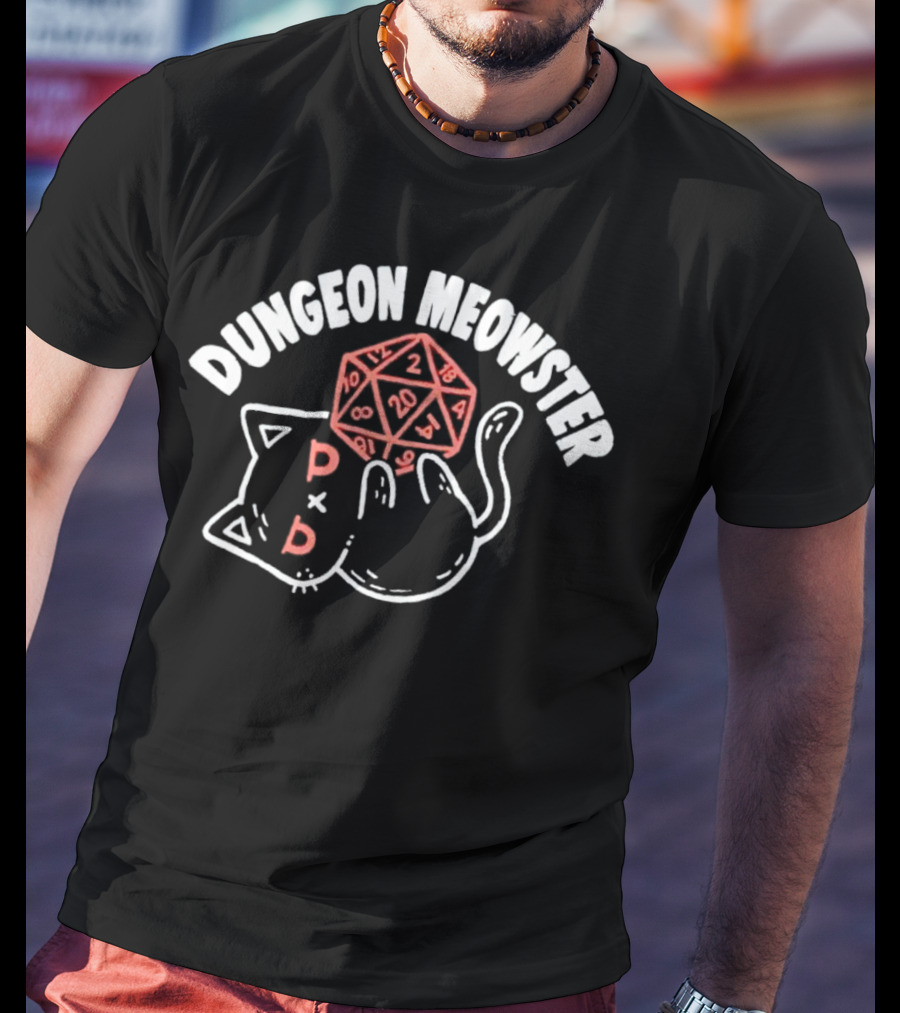 Dungeon Meowster Cat With D20 Die T-Shirt