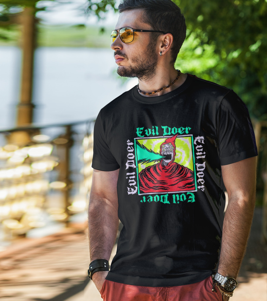 Evil Doer Monster With Fiery Mouth And Multicolored Eyes T-Shirt
