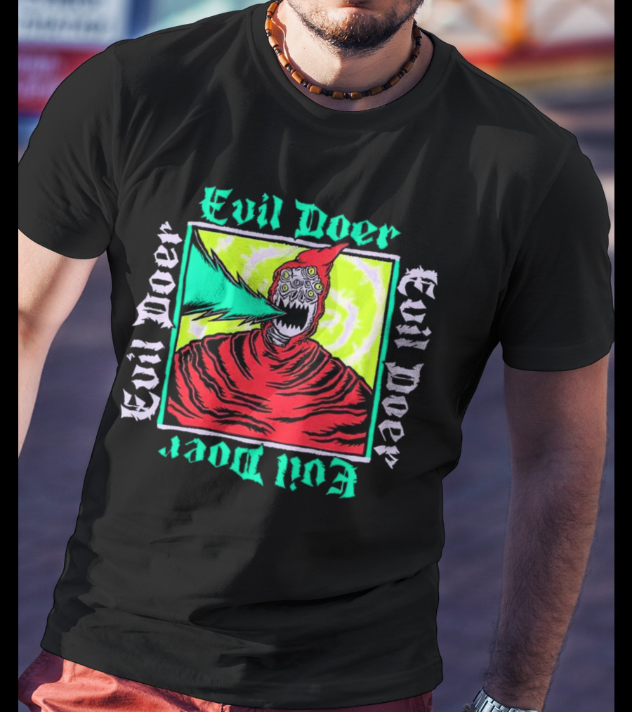 Evil Doer Monster With Fiery Mouth And Multicolored Eyes T-Shirt