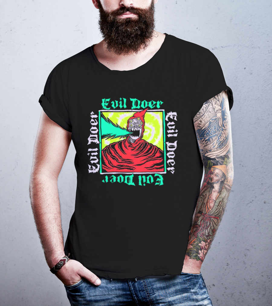 Evil Doer Monster With Fiery Mouth And Multicolored Eyes T-Shirt