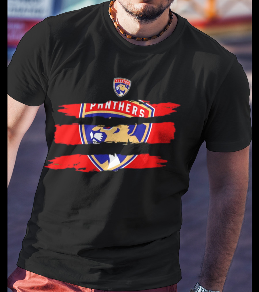 Florida Panthers Scratch Red Emblem T-Shirt