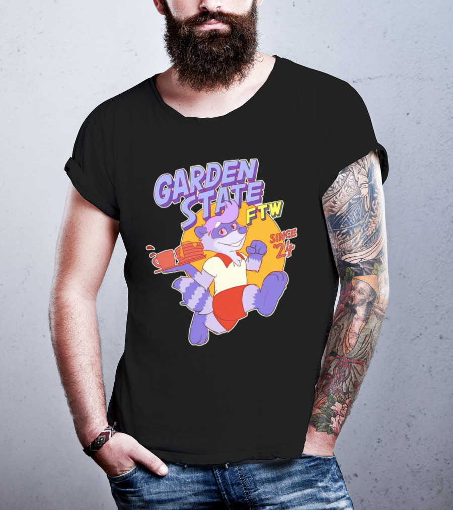 Garden State FTW Since 24 Cartoon Raccoon Serving Pancakes T-Shirt