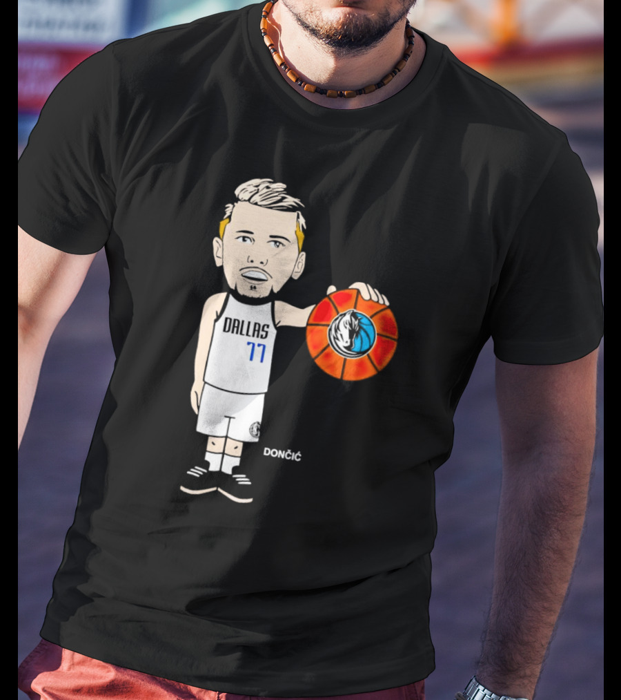 Luka Doncic Dallas Mavericks Cartoon Player Holding Basketball T-Shirt