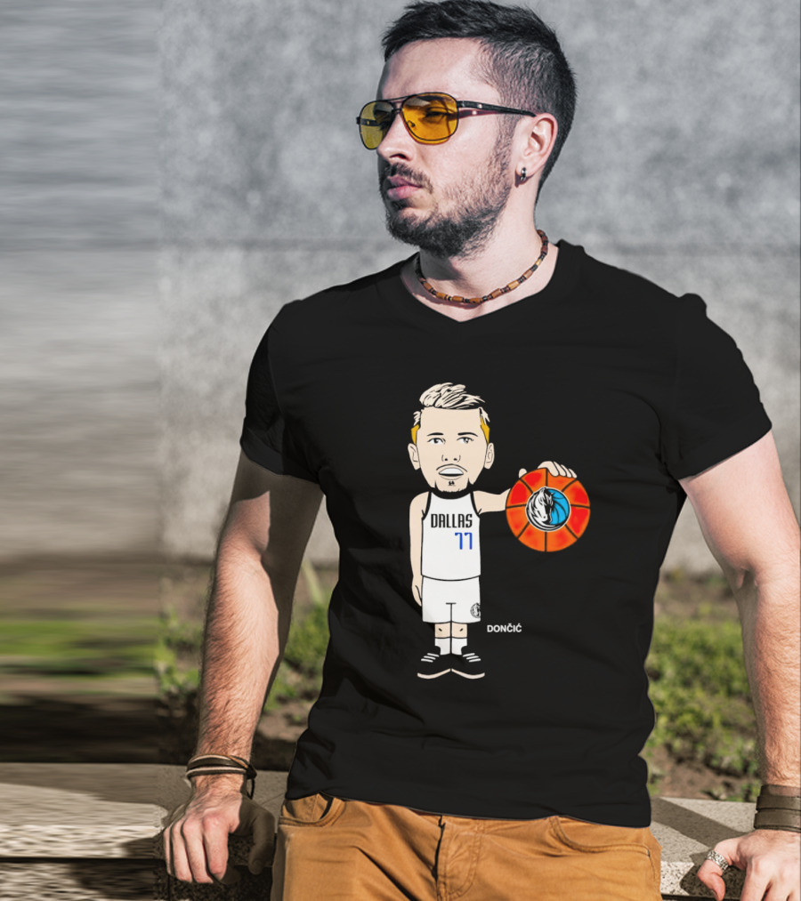 Luka Doncic Dallas Mavericks Cartoon Player Holding Basketball T-Shirt