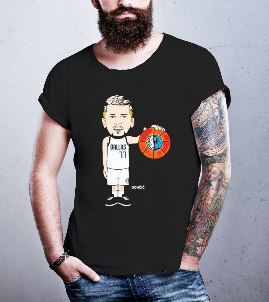 Luka Doncic Dallas Mavericks Cartoon Player Holding Basketball T-Shirt