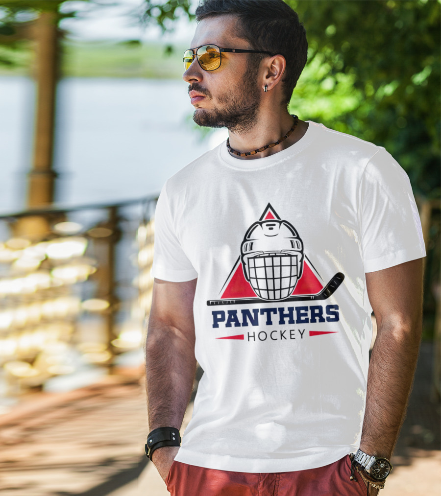 Panthers Hockey Helmet Triangle Background Ice Hockey Stick T-Shirt