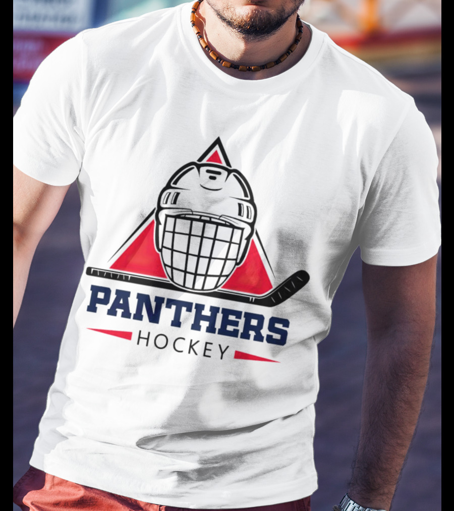 Panthers Hockey Helmet Triangle Background Ice Hockey Stick T-Shirt