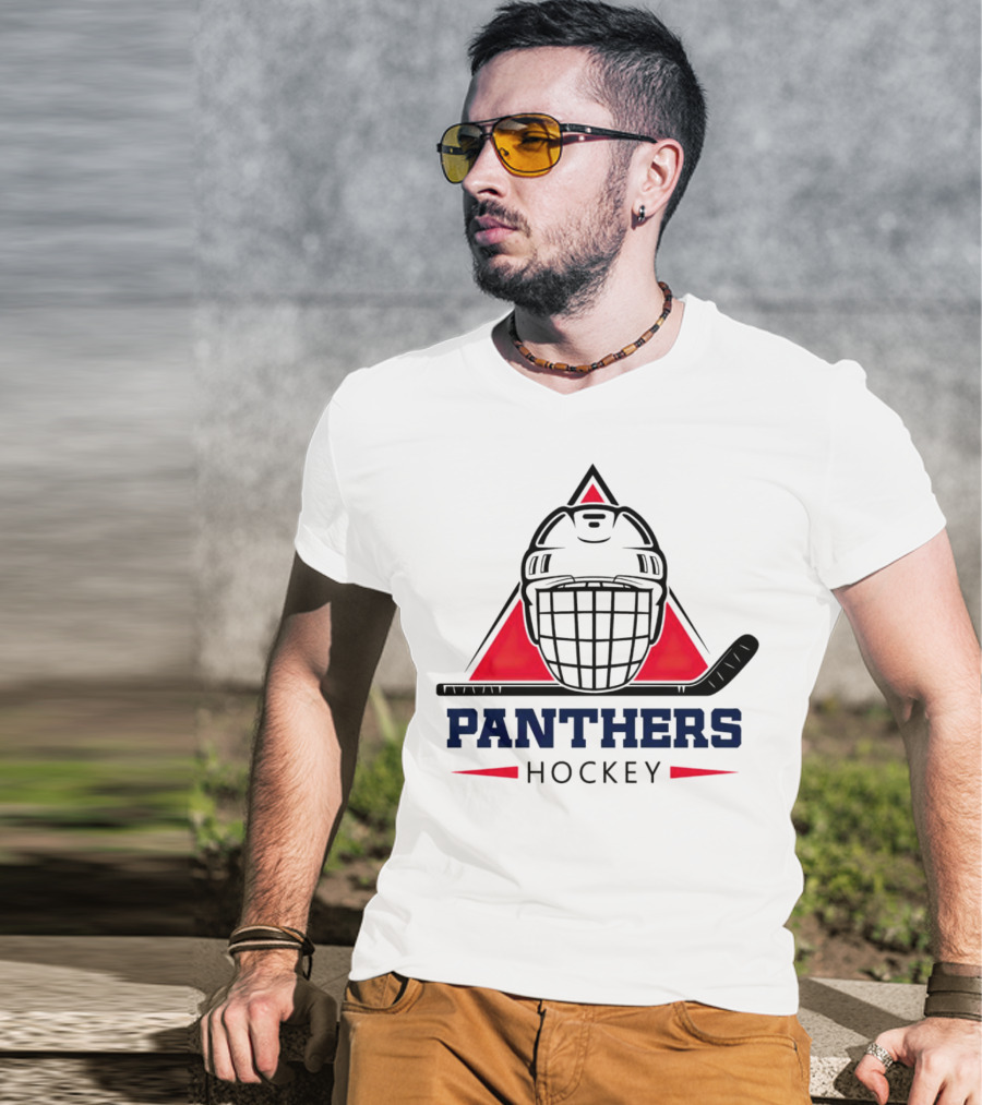 Panthers Hockey Helmet Triangle Background Ice Hockey Stick T-Shirt