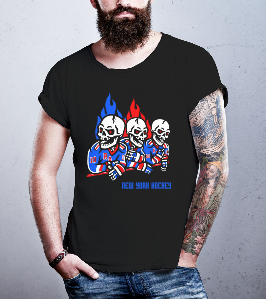 New York Rangers Skeleton Hockey Flames T-Shirt