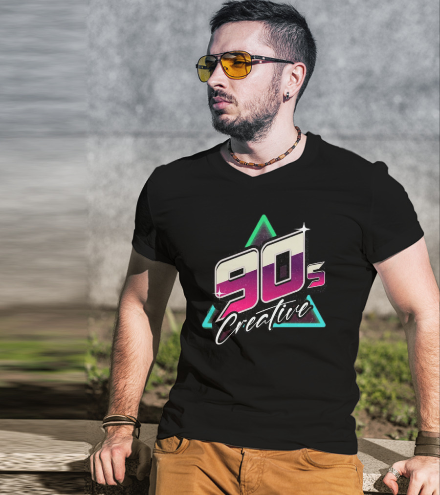 90s Creative Synthwave Retro Neon Triangle T-Shirt