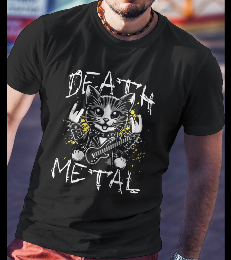 Death Metal Cat Rocking Guitar Cute T-Shirt