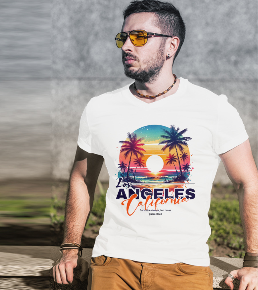 Los Angeles California Sunshine Always Fun Times Guaranteed Palm Trees Beach Sunset T-Shirt