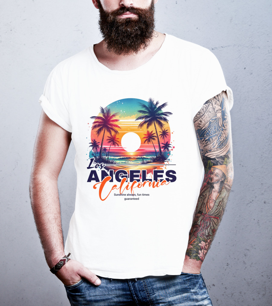 Los Angeles California Sunshine Always Fun Times Guaranteed Palm Trees Beach Sunset T-Shirt