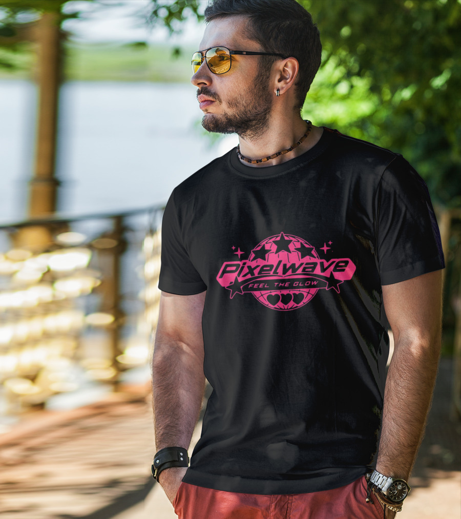 Pixelwave Feel The Glow Retro Stars And Hearts T-Shirt