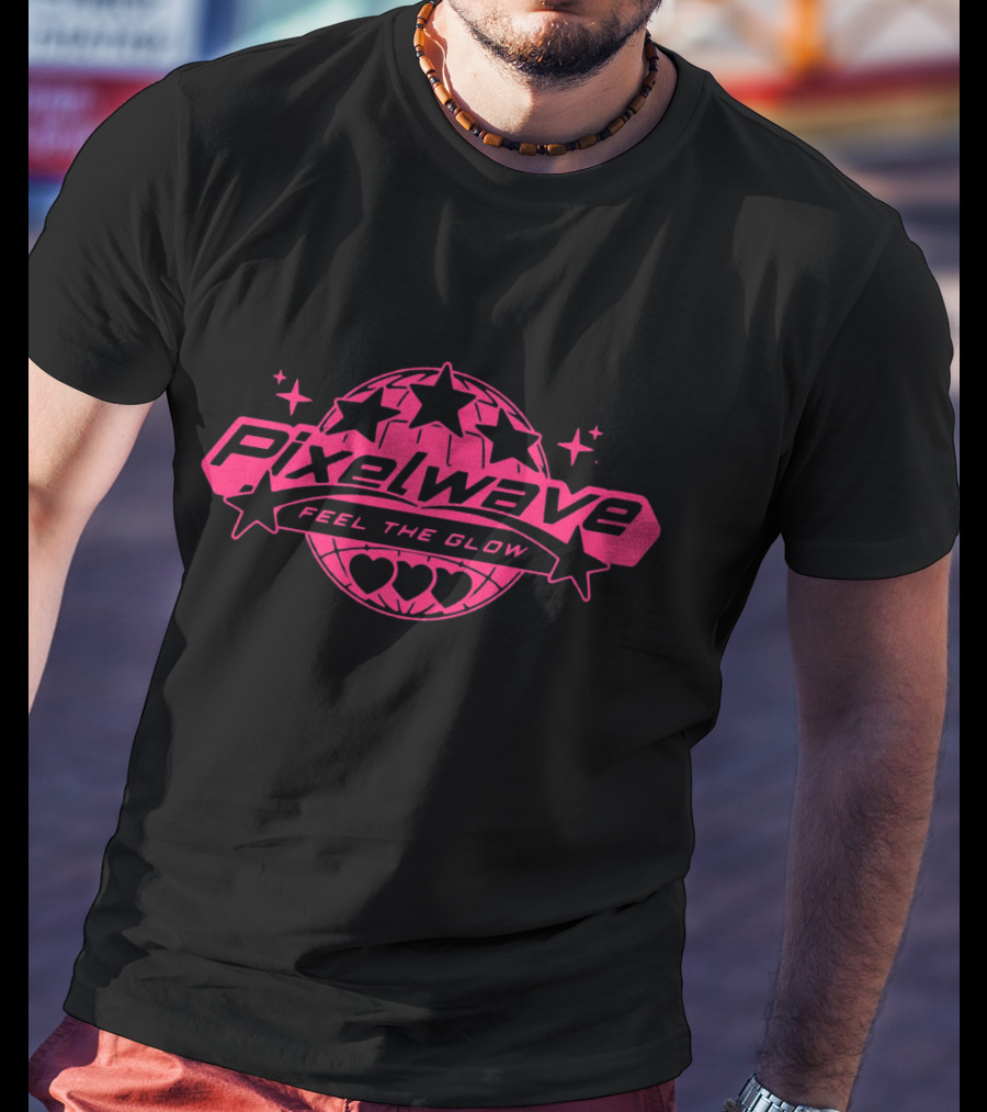 Pixelwave Feel The Glow Retro Stars And Hearts T-Shirt