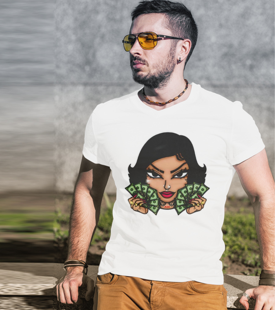 Mialani Aurora Holding Dollar Bills Cartoon T-Shirt