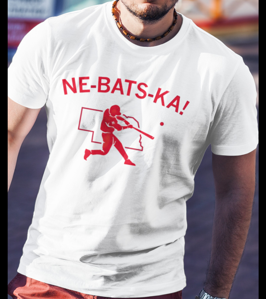 Nebraska Cornhuskers NE-BATS-KA Baseball Player Nebraska Outline T-Shirt