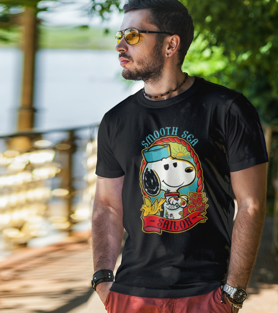 Smooth Sea Sailor Snoopy Woodstock Tattoo Motif T-Shirt