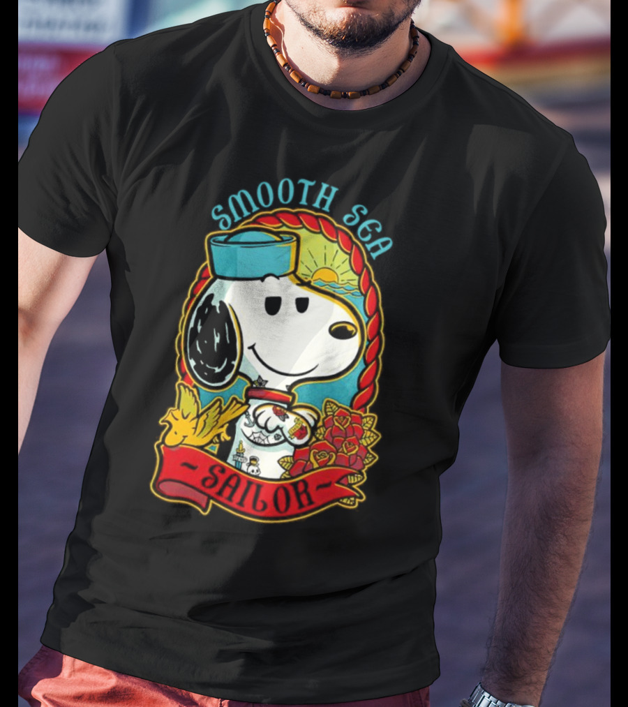 Smooth Sea Sailor Snoopy Woodstock Tattoo Motif T-Shirt