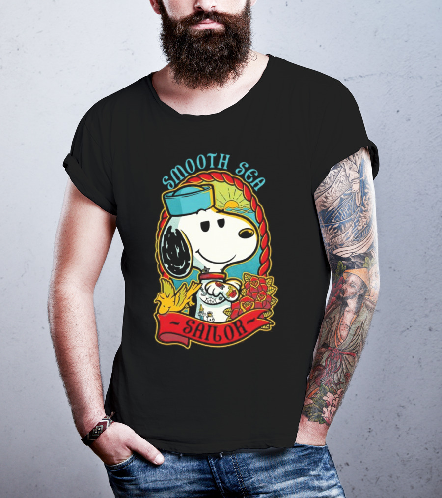 Smooth Sea Sailor Snoopy Woodstock Tattoo Motif T-Shirt