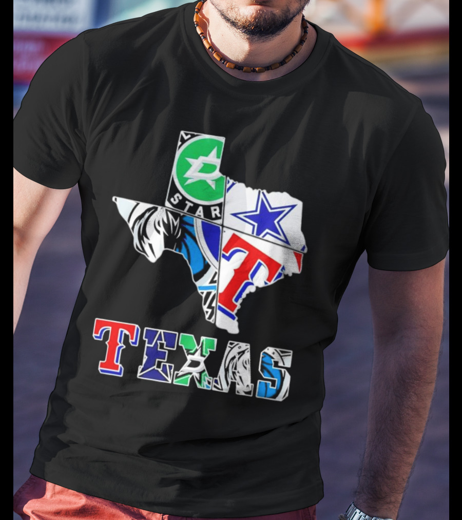 Dallas Hockey Cowboys Rangers Mavericks Texas Map T-Shirt