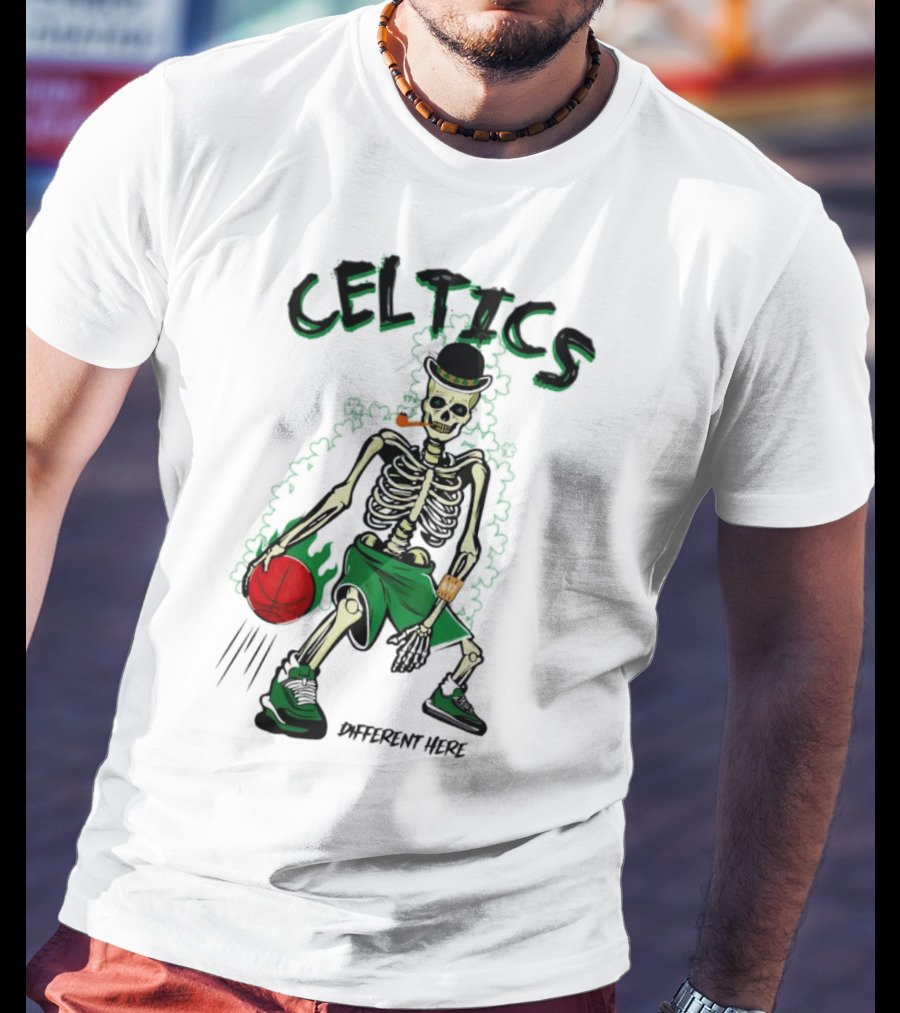 Celtics Skeleton Dribbling Basketball Different Here T-Shirt