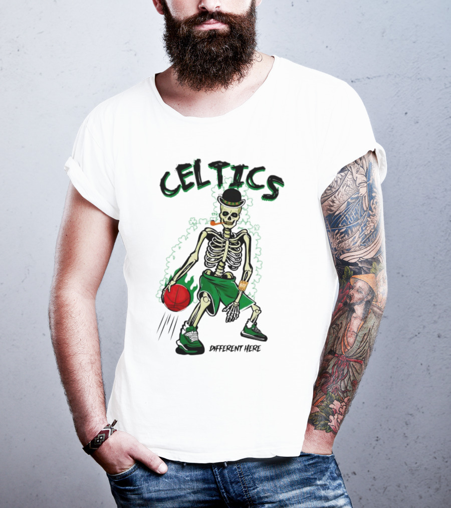 Celtics Skeleton Dribbling Basketball Different Here T-Shirt