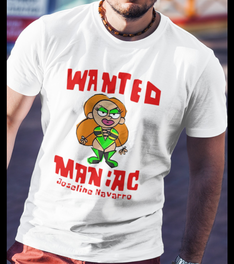 Wanted Maniac Joseline Navarro Cartoon Character In Green T-Shirt
