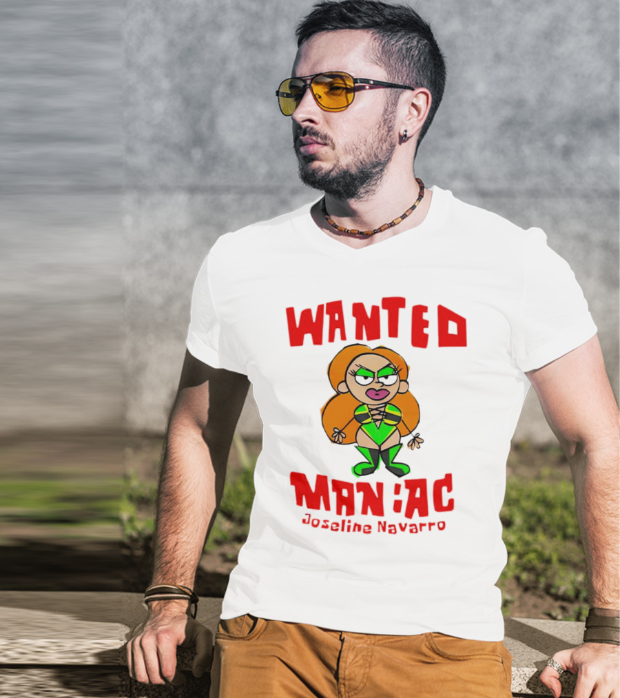 Wanted Maniac Joseline Navarro Cartoon Character In Green T-Shirt