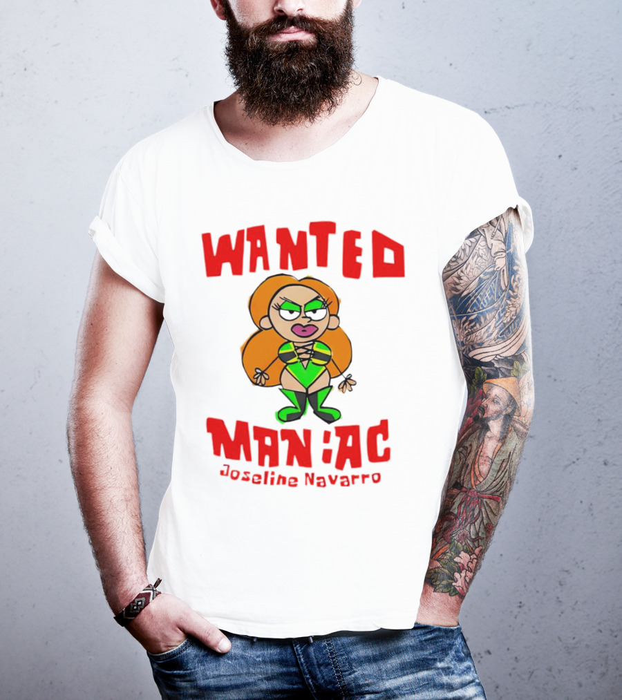 Wanted Maniac Joseline Navarro Cartoon Character In Green T-Shirt