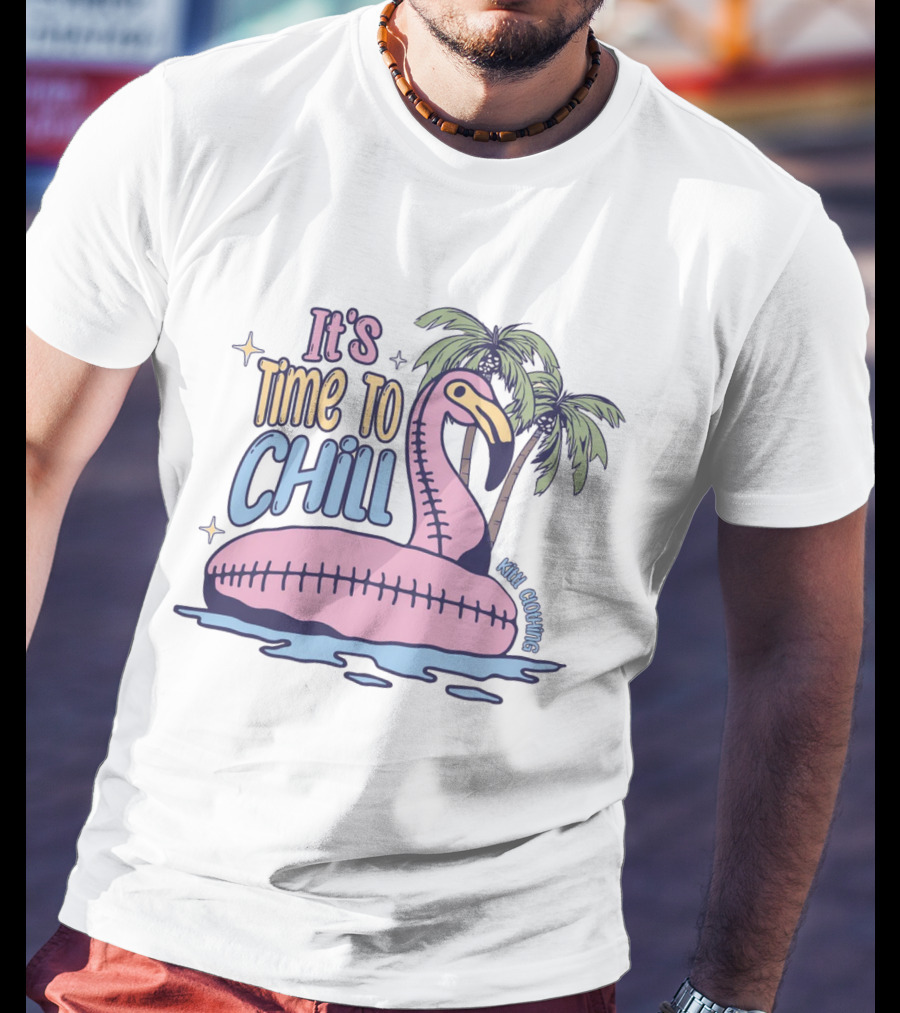 It's Time To Chill Flamingo Palm Trees Ocean Keith Owings T-Shirt