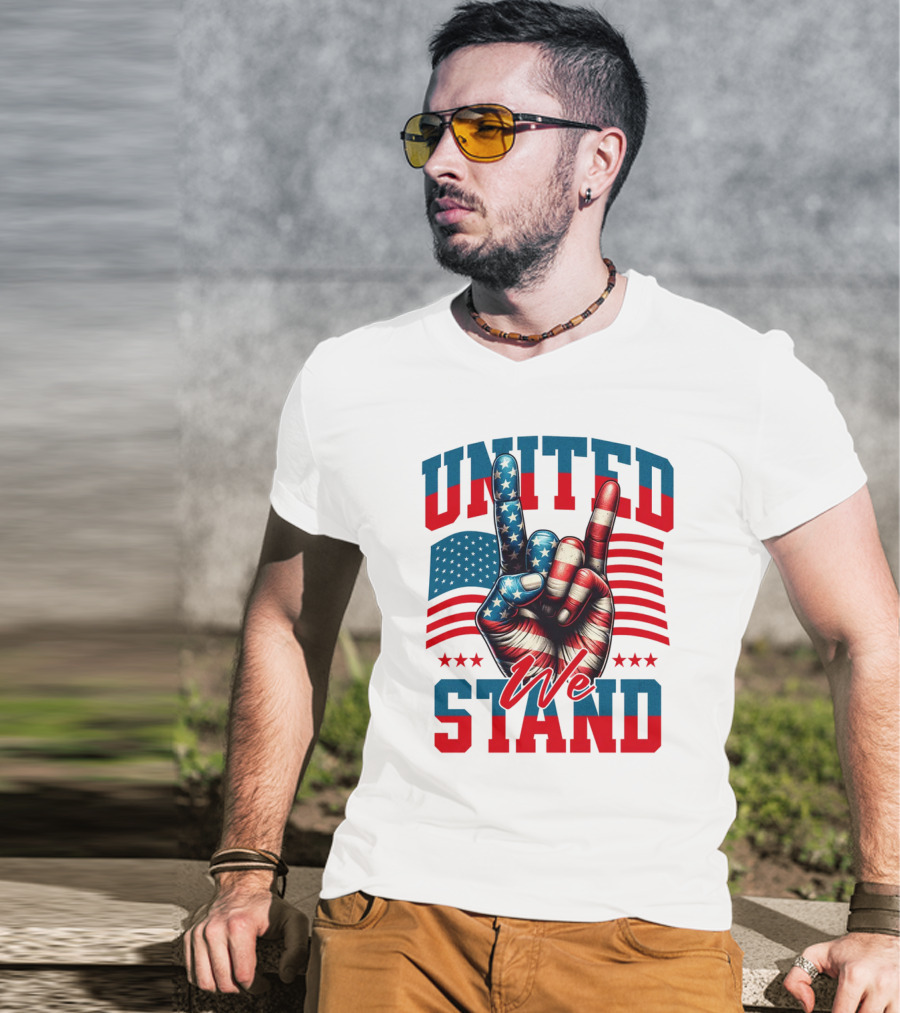 United We Stand American Flag Hand Gesture T-Shirt