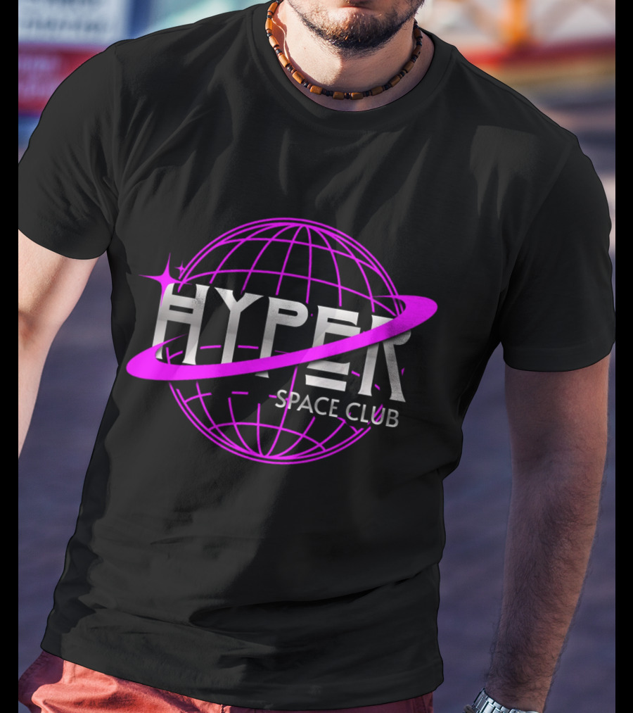 HYPER Space Club Vibrant Y2K Branding T-Shirt