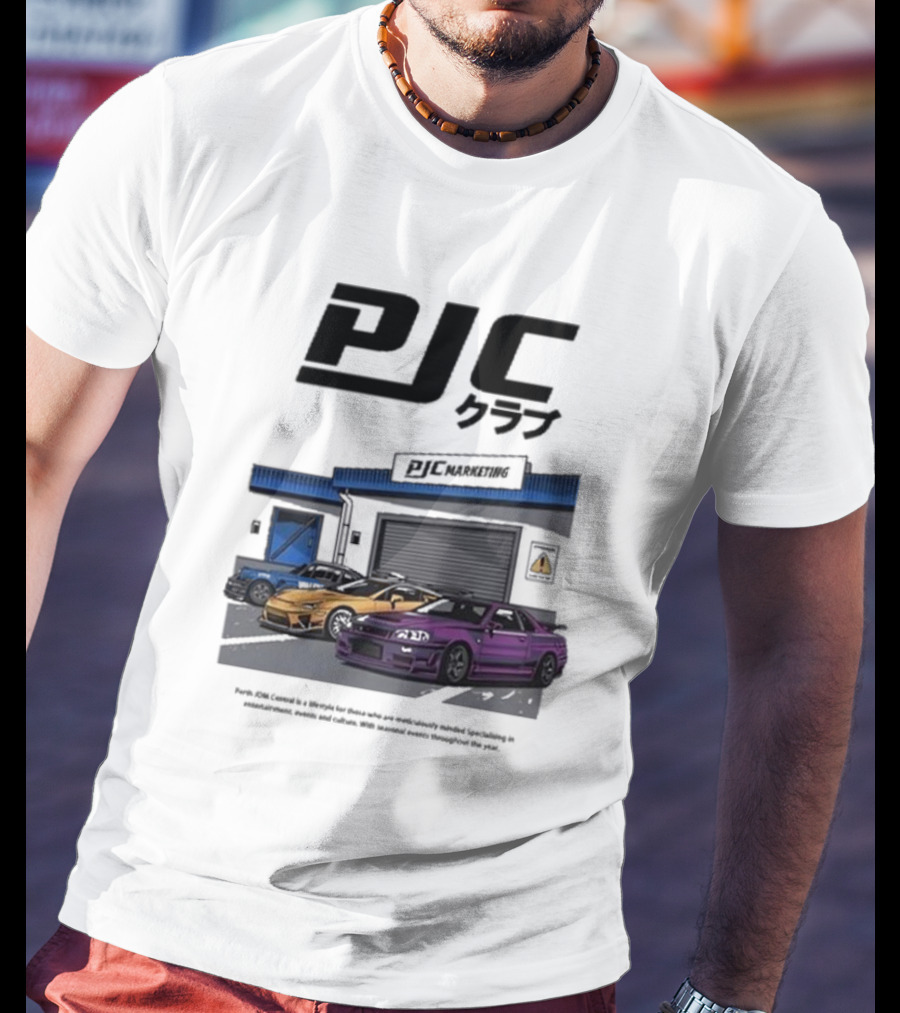 PJC クラブ Perth JDM Central PJC Marketing Garage Cars T-Shirt