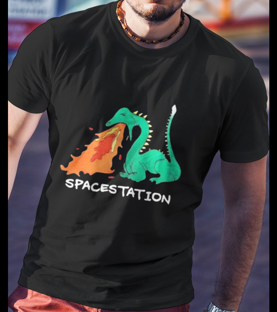 Spacestation Dragon Breathing Fire Gaming T-Shirt
