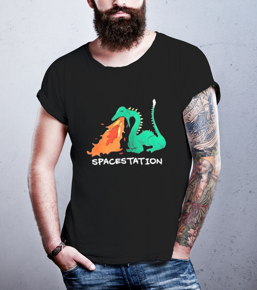 Spacestation Dragon Breathing Fire Gaming T-Shirt