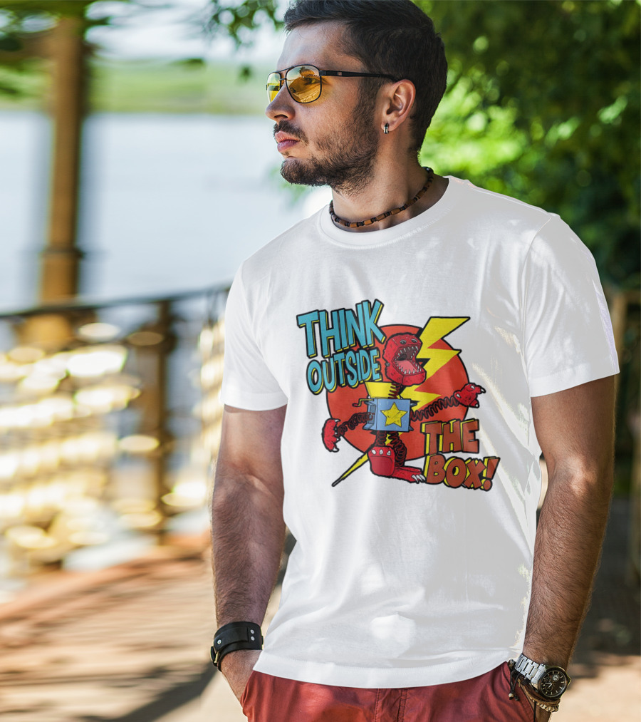 Think Outside The Box Red Monster With Lightning And Star Box Elements T-Shirt