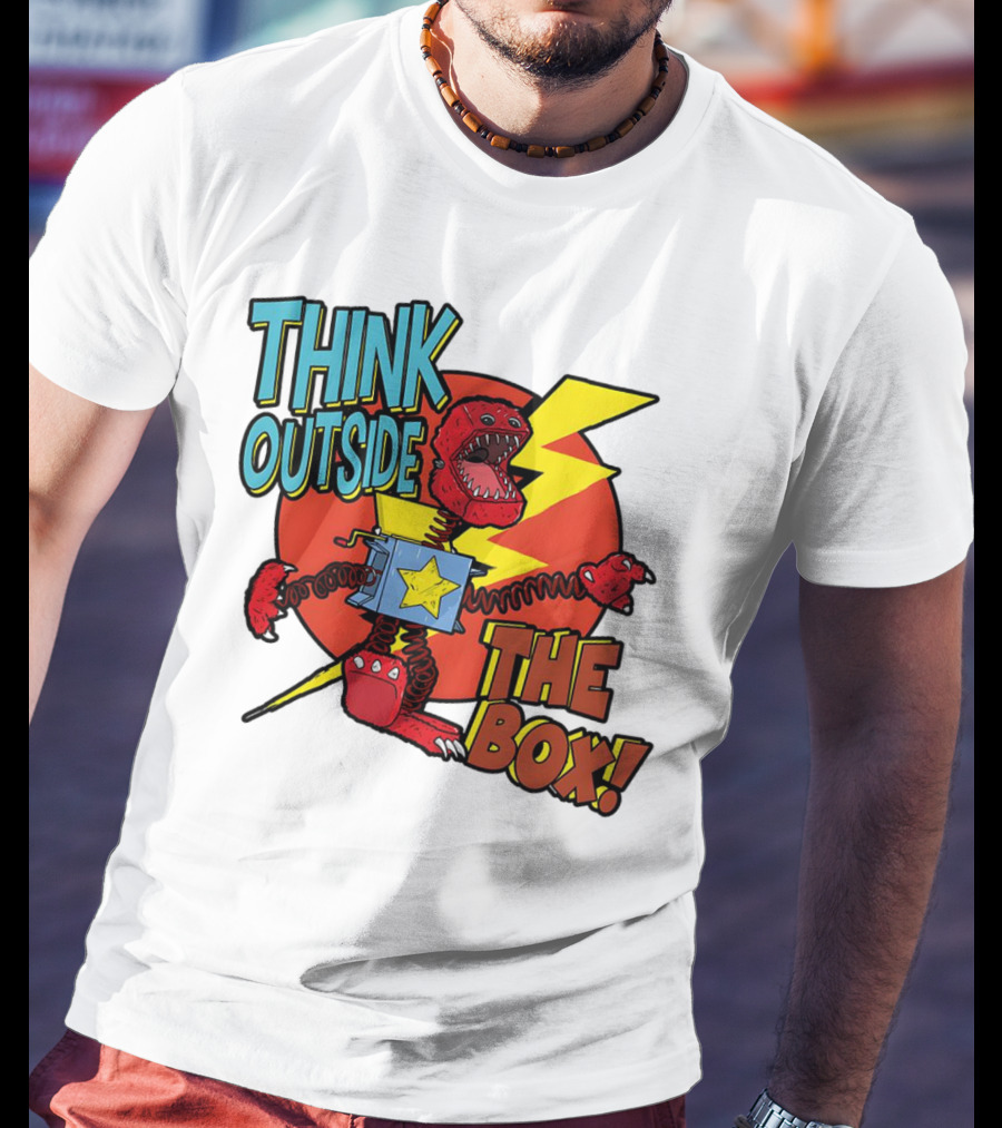 Think Outside The Box Red Monster With Lightning And Star Box Elements T-Shirt