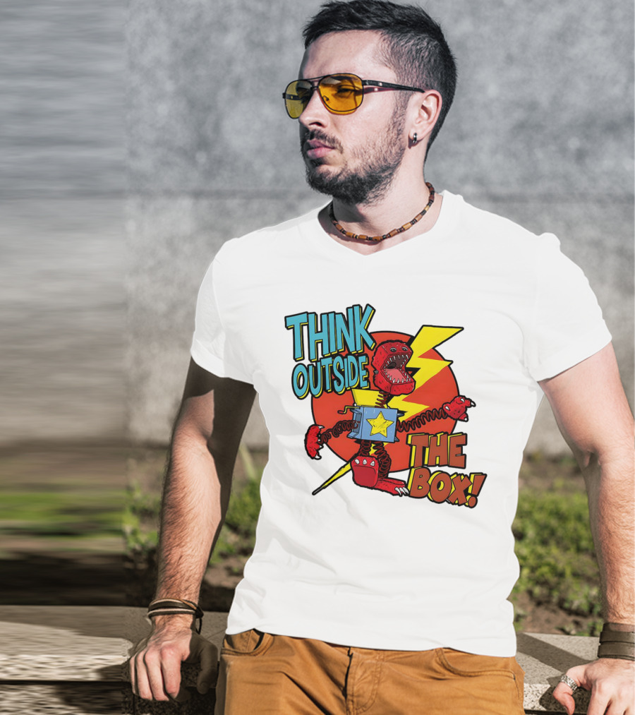 Think Outside The Box Red Monster With Lightning And Star Box Elements T-Shirt