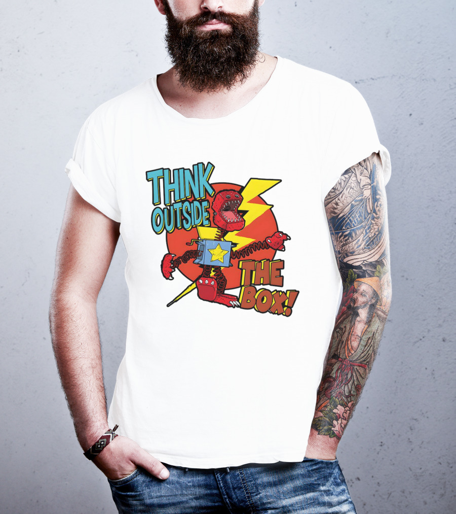 Think Outside The Box Red Monster With Lightning And Star Box Elements T-Shirt