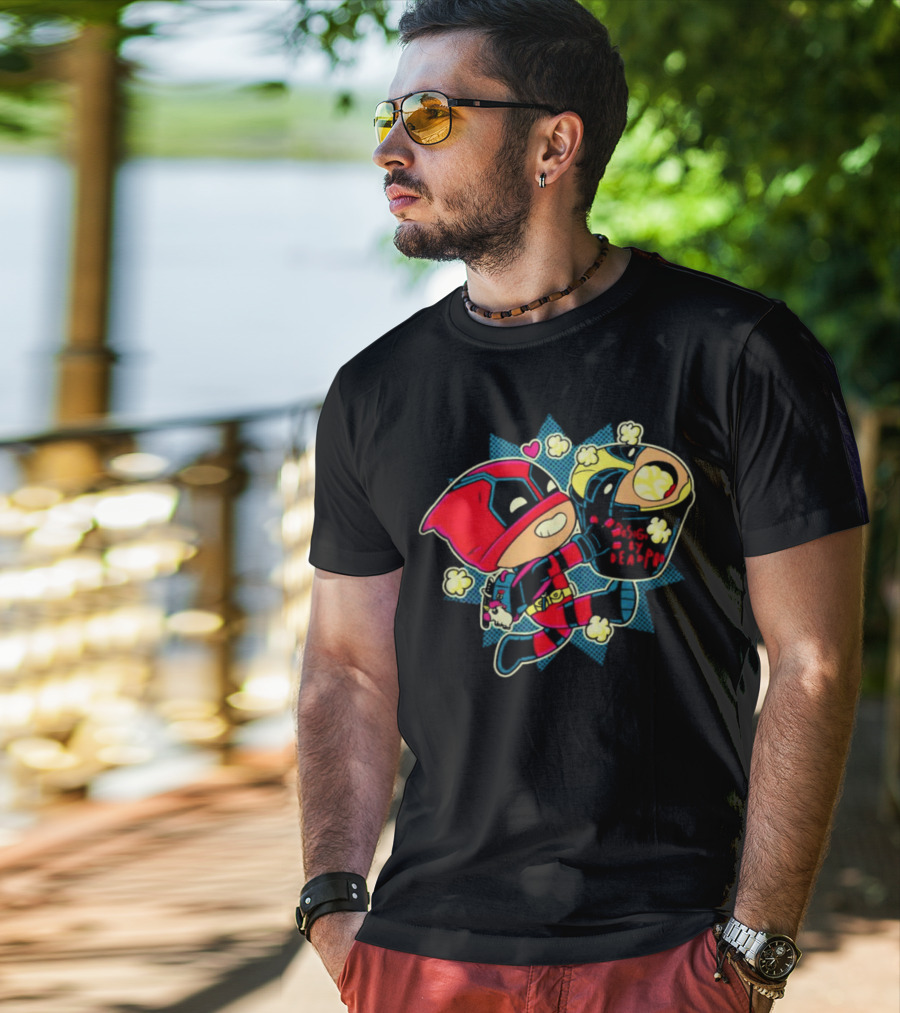 Deadpool Wolverine Pushing By Deadpool Popcorn Buckets Heart T-Shirt