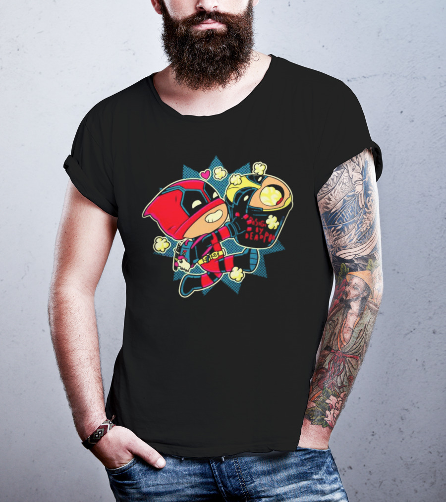 Deadpool Wolverine Pushing By Deadpool Popcorn Buckets Heart T-Shirt