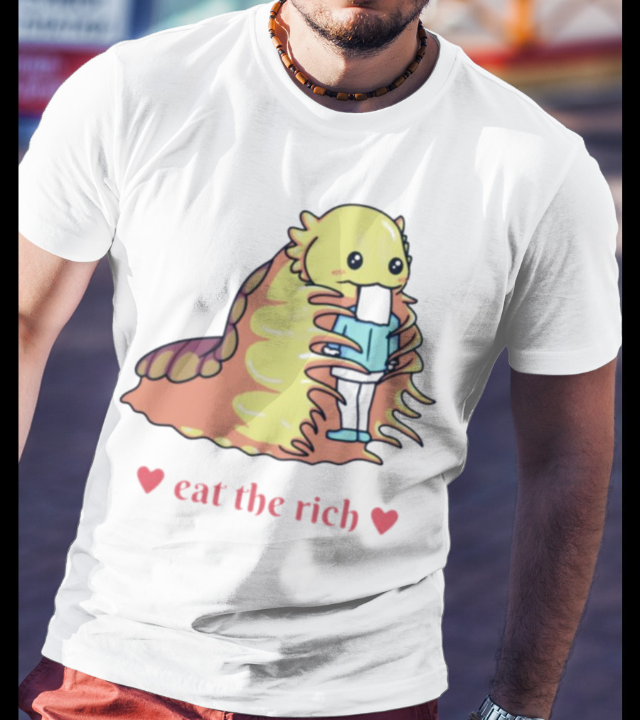 Heart Eat The Rich Space Slug Hugging Person T-Shirt